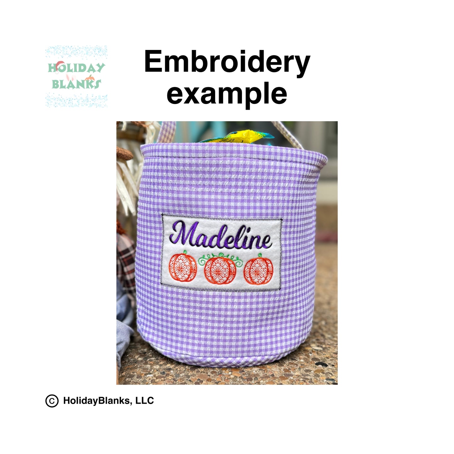 Gingham Halloween basket embroidery blanks