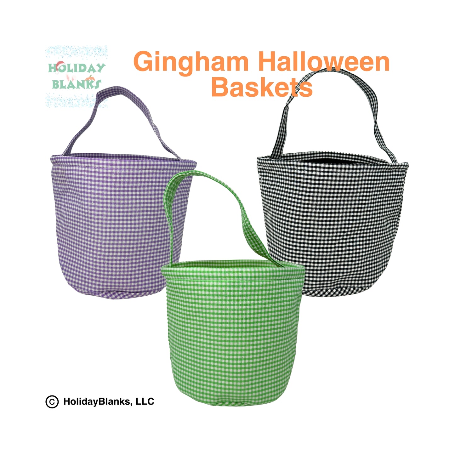 Gingham Halloween basket embroidery blanks