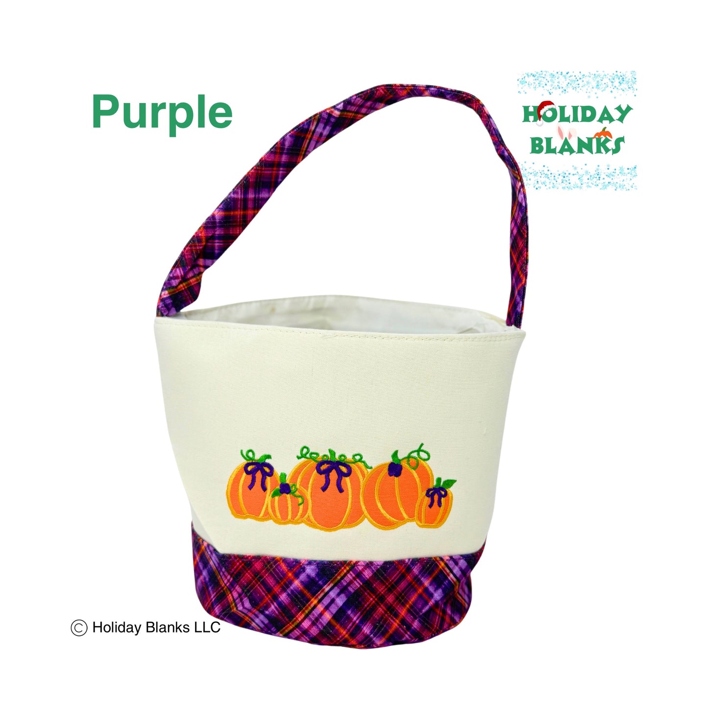 Halloween plaid with pumpkins design basket embroidery blanks