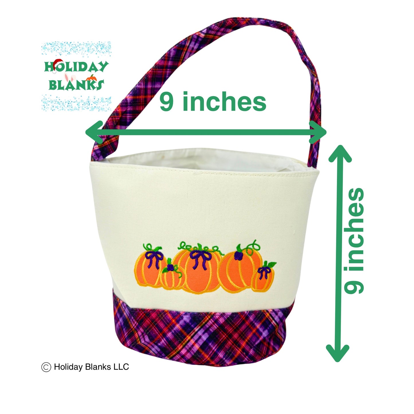 Halloween plaid with pumpkins design basket embroidery blanks