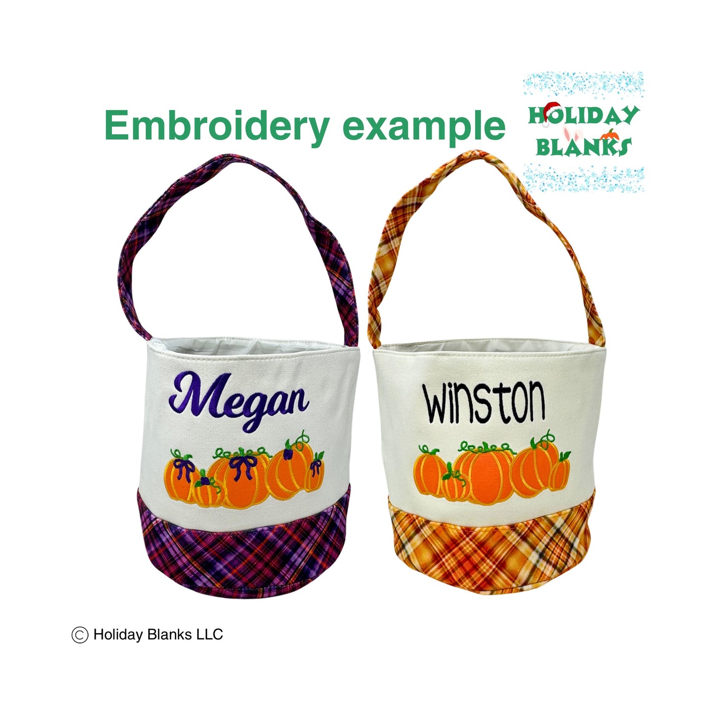 Halloween plaid with pumpkins design basket embroidery blanks