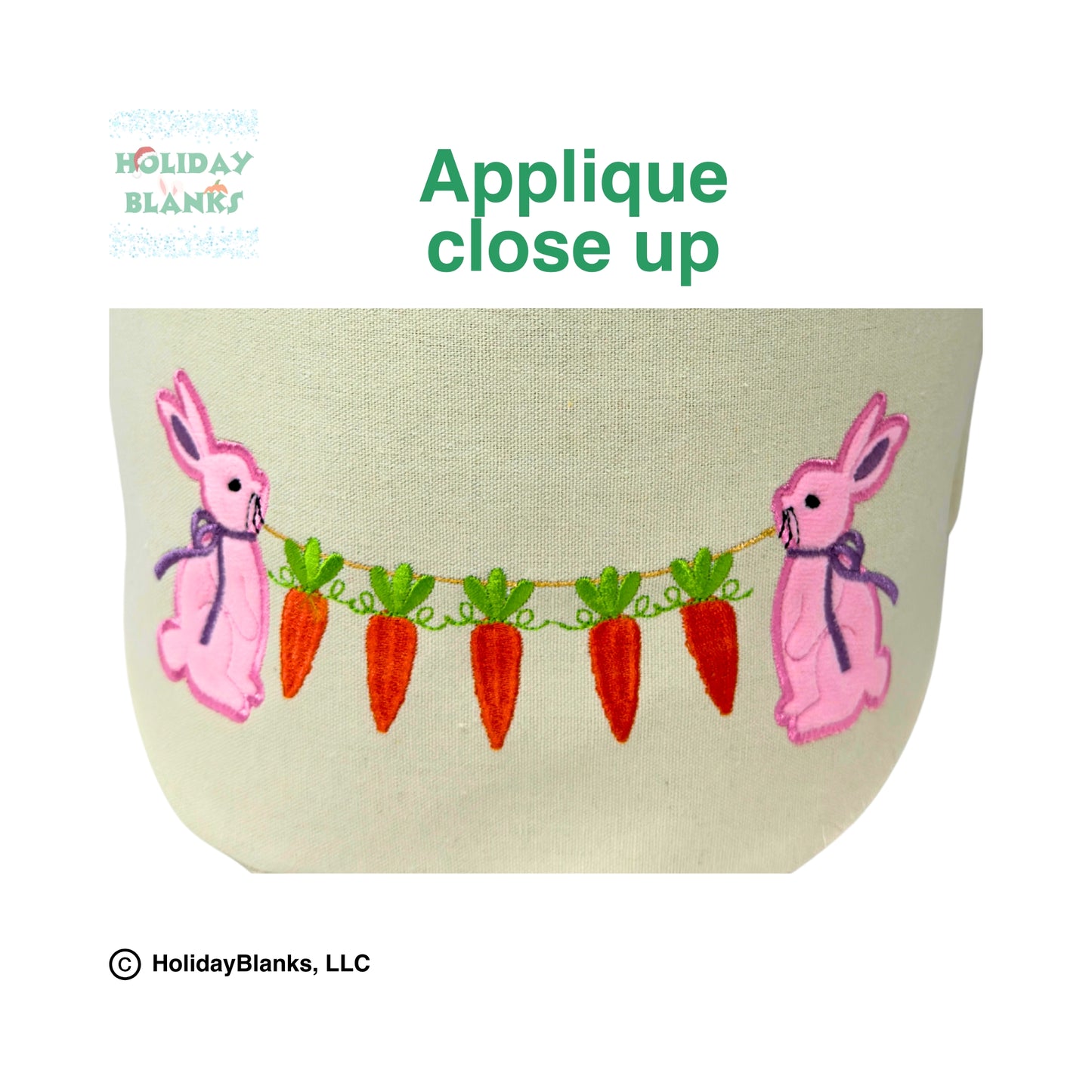 Easter Bunny and Carrot Applique Basket Embroidery Blank