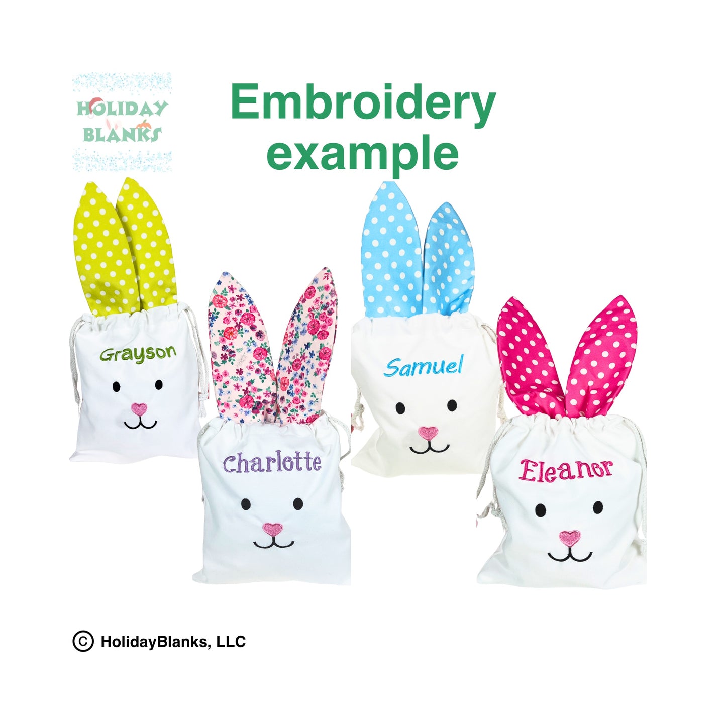 Easter Bunny Candy Drawstring Bag with colorful ears Embroidery Blank
