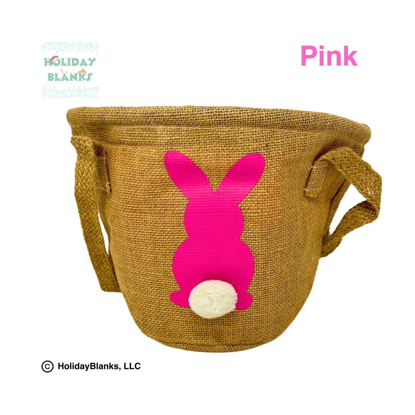 Burlap Easter basket embroidery blanks with puffy tailed bunny