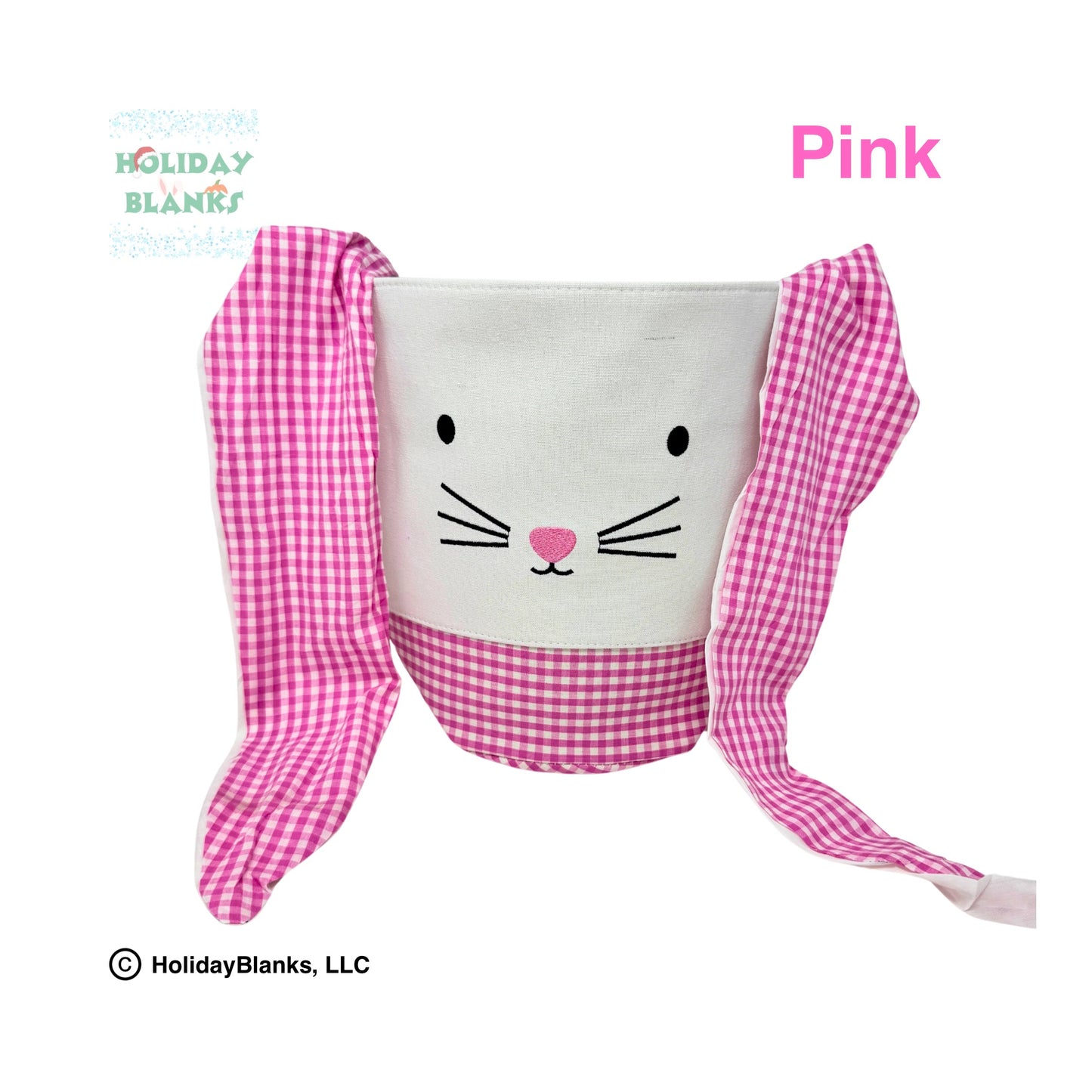 Bunny face Easter Basket embroidery blanks with ears that tie into handle