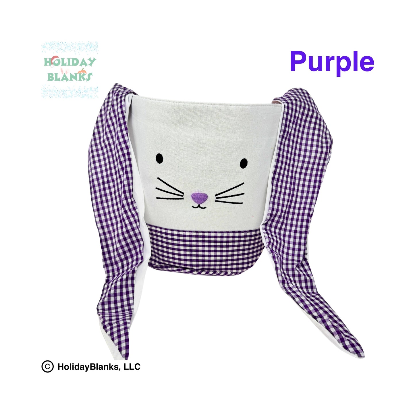Bunny face Easter Basket embroidery blanks with ears that tie into handle
