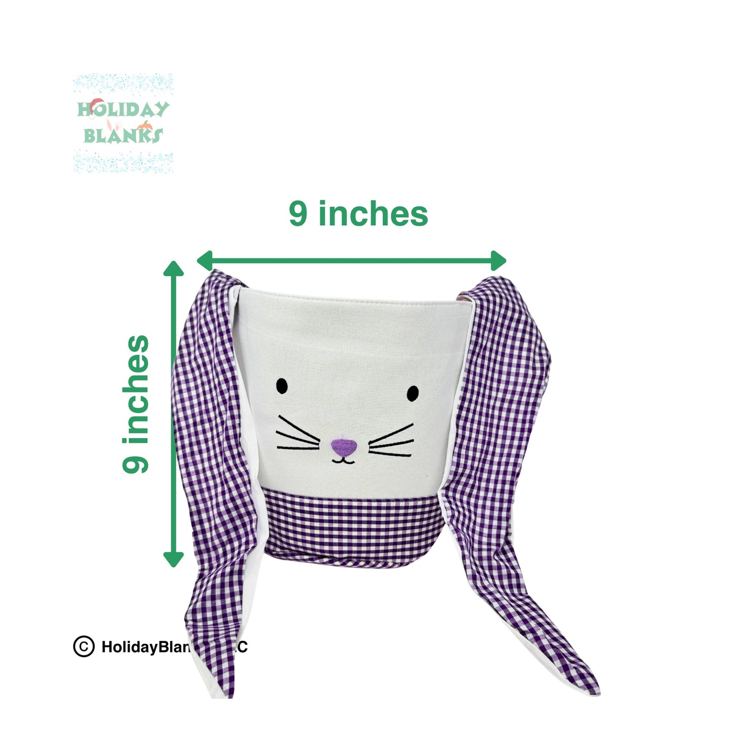 Bunny face Easter Basket embroidery blanks with ears that tie into handle