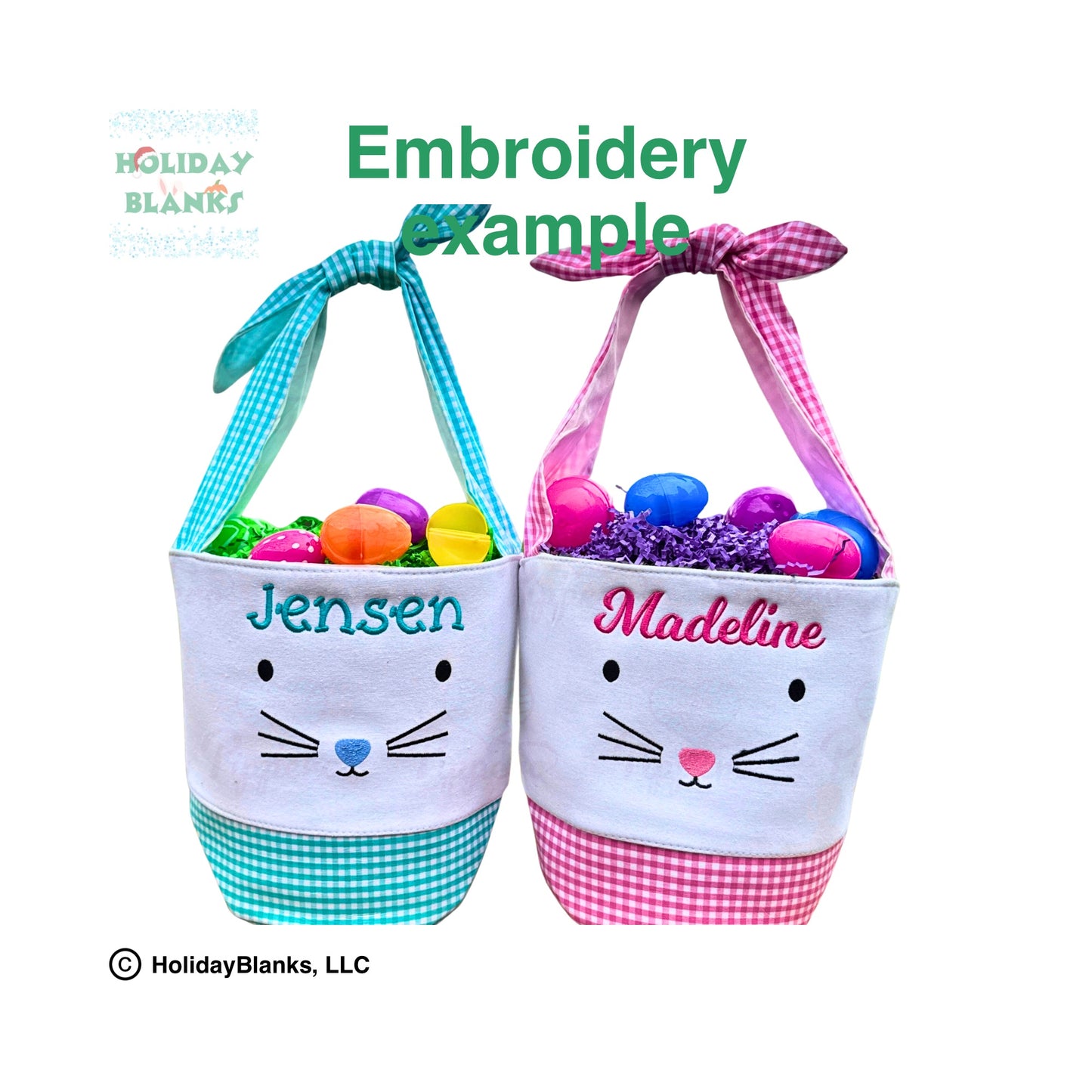 Bunny face Easter Basket embroidery blanks with ears that tie into handle