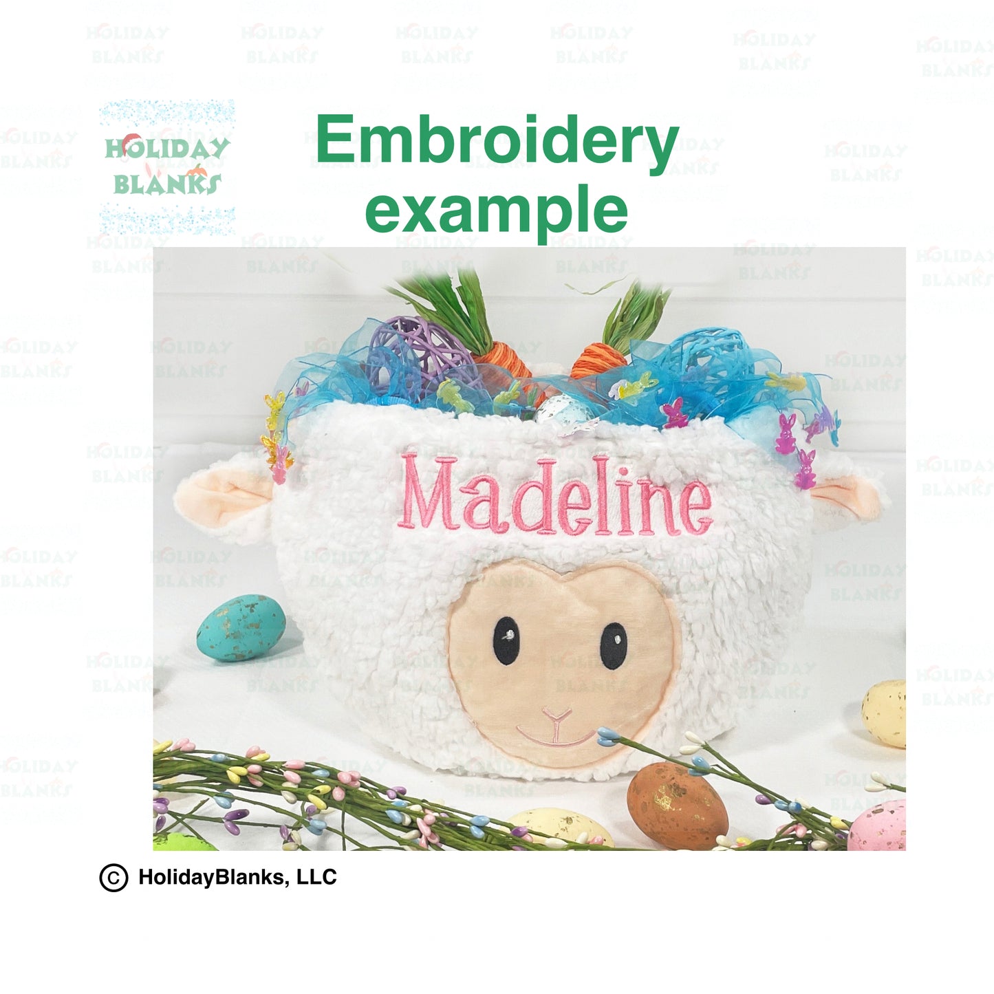 Furry Lamb Faced Easter Egg Candy Basket Embroidery Blank