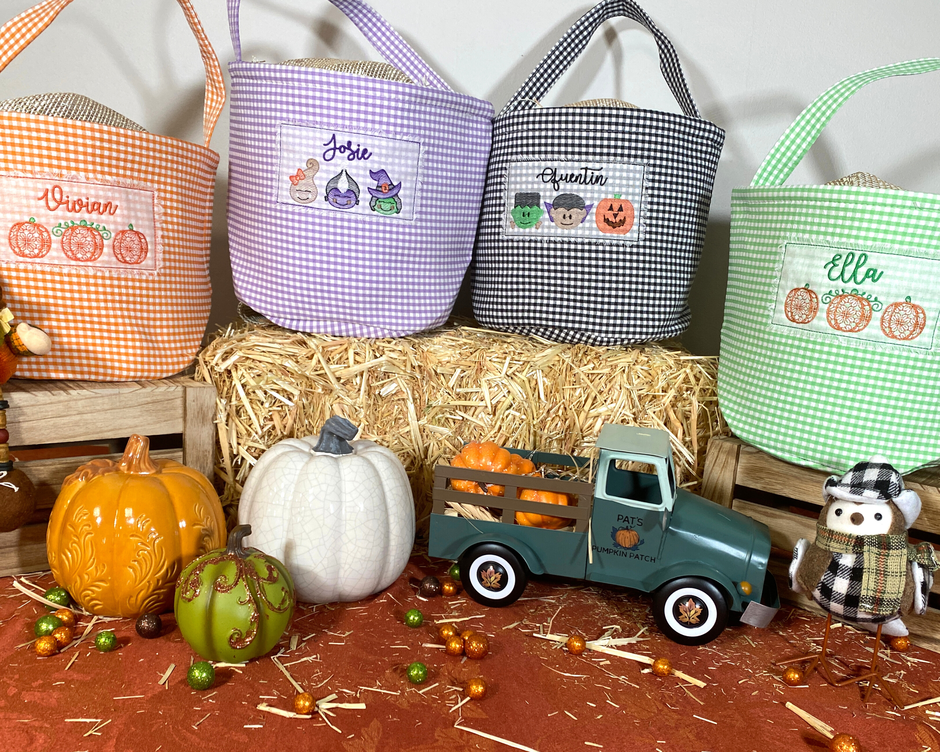 Halloween Basket Bucket Embroidery Blanks with Large Dot Design