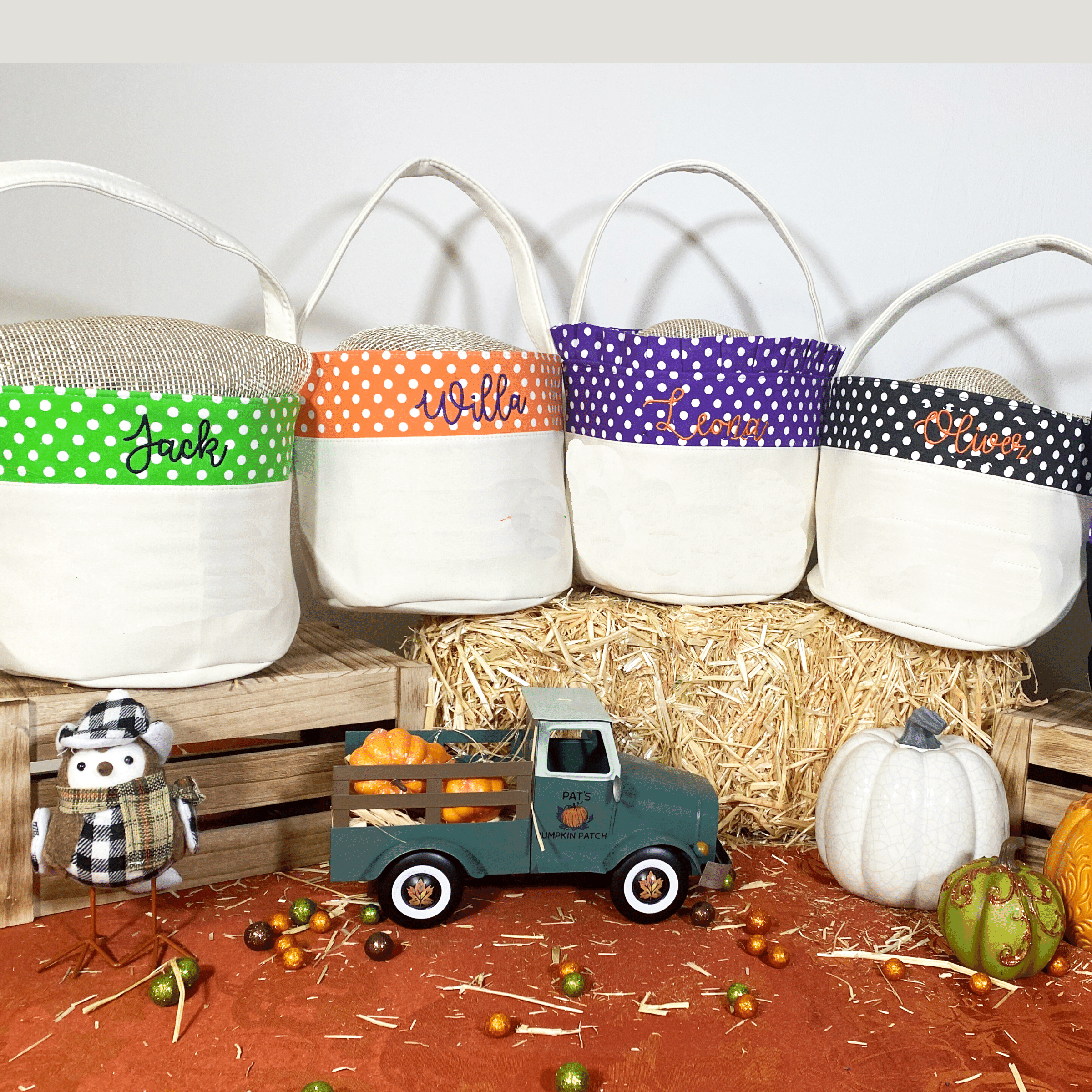 Halloween Basket Bucket Embroidery Blanks with Large Dot Design