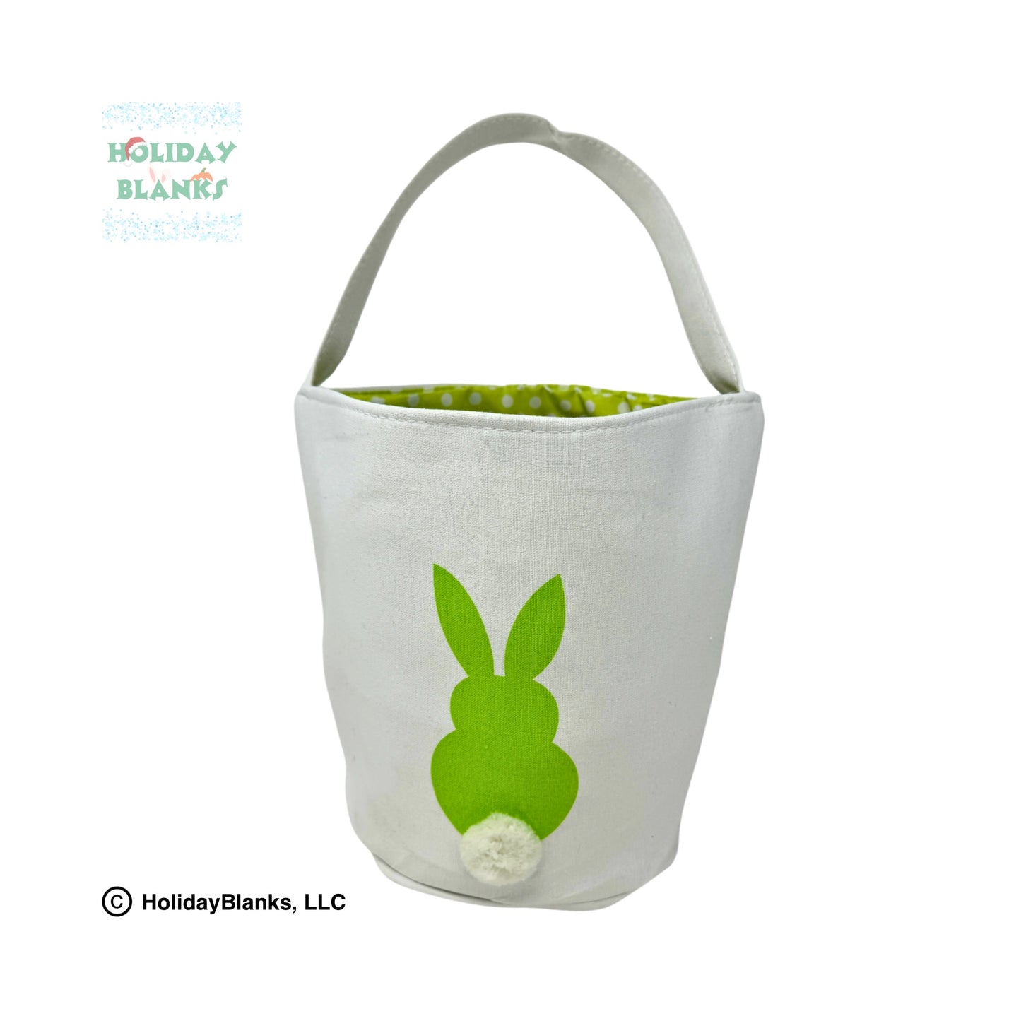 Easter Basket Bucket Embroidery Blank with printed bunny, furry tail and decorative liner