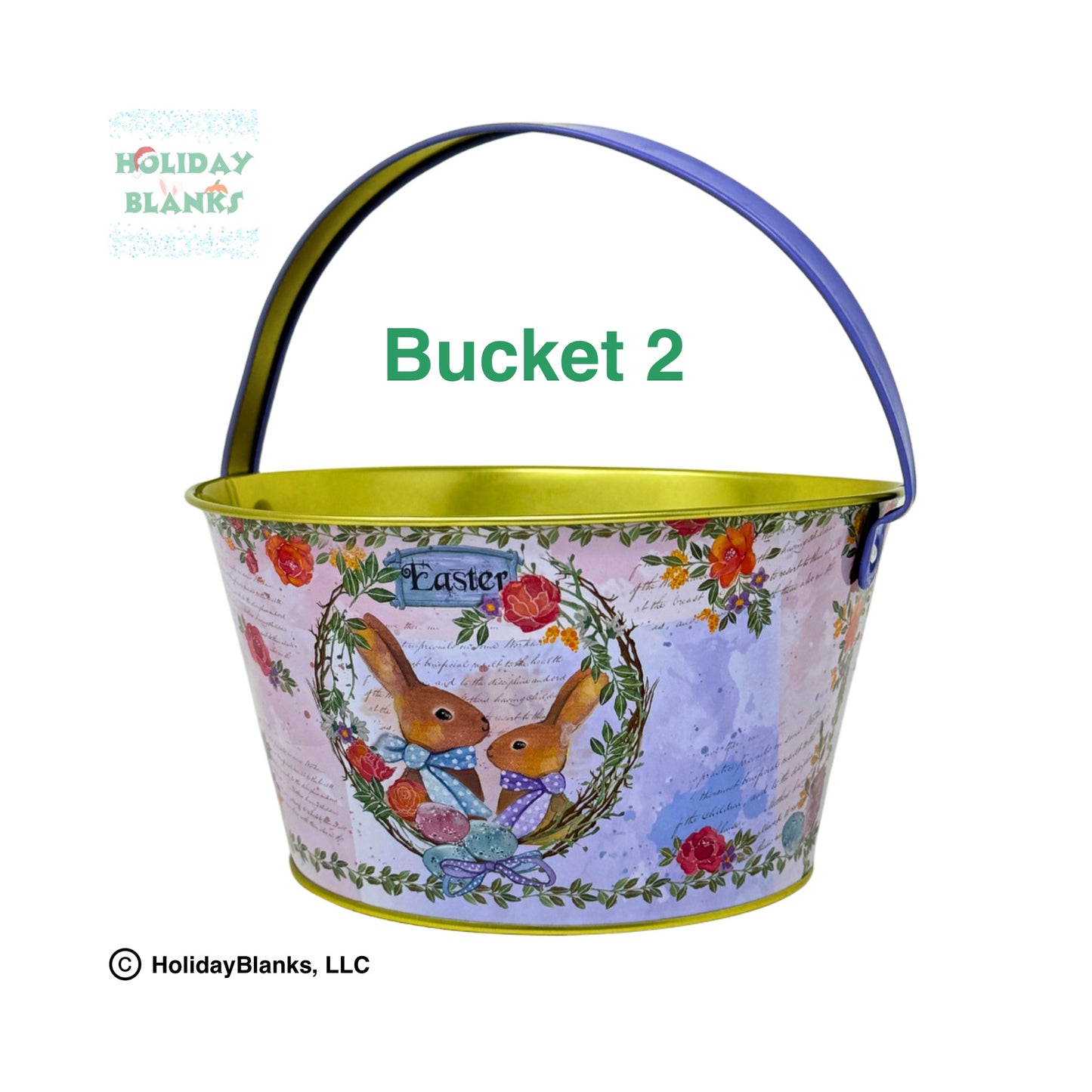 Small Light Metal Easter Bucket Pail Decor with 6 Unique Antique Designs with Colored Handle