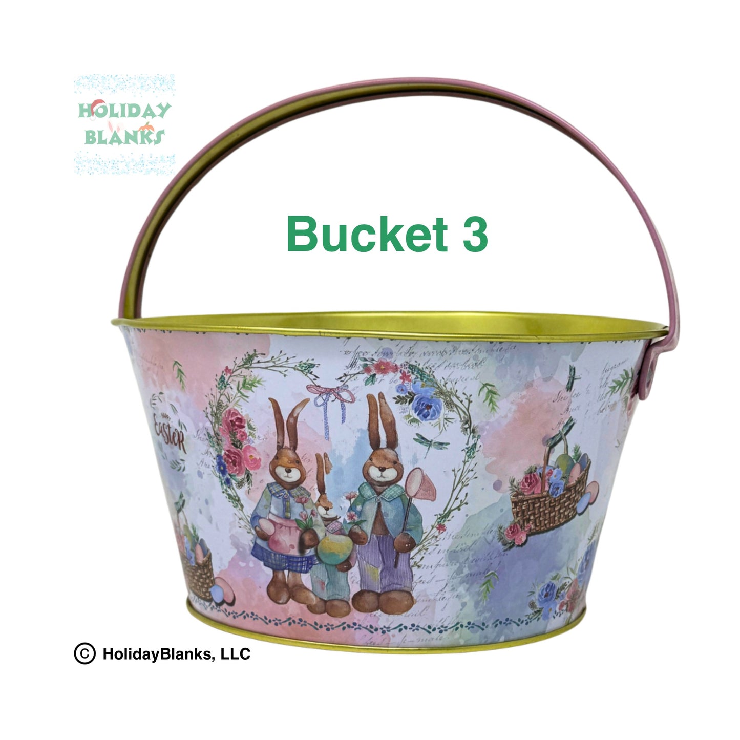 Small Light Metal Easter Bucket Pail Decor with 6 Unique Antique Designs with Colored Handle