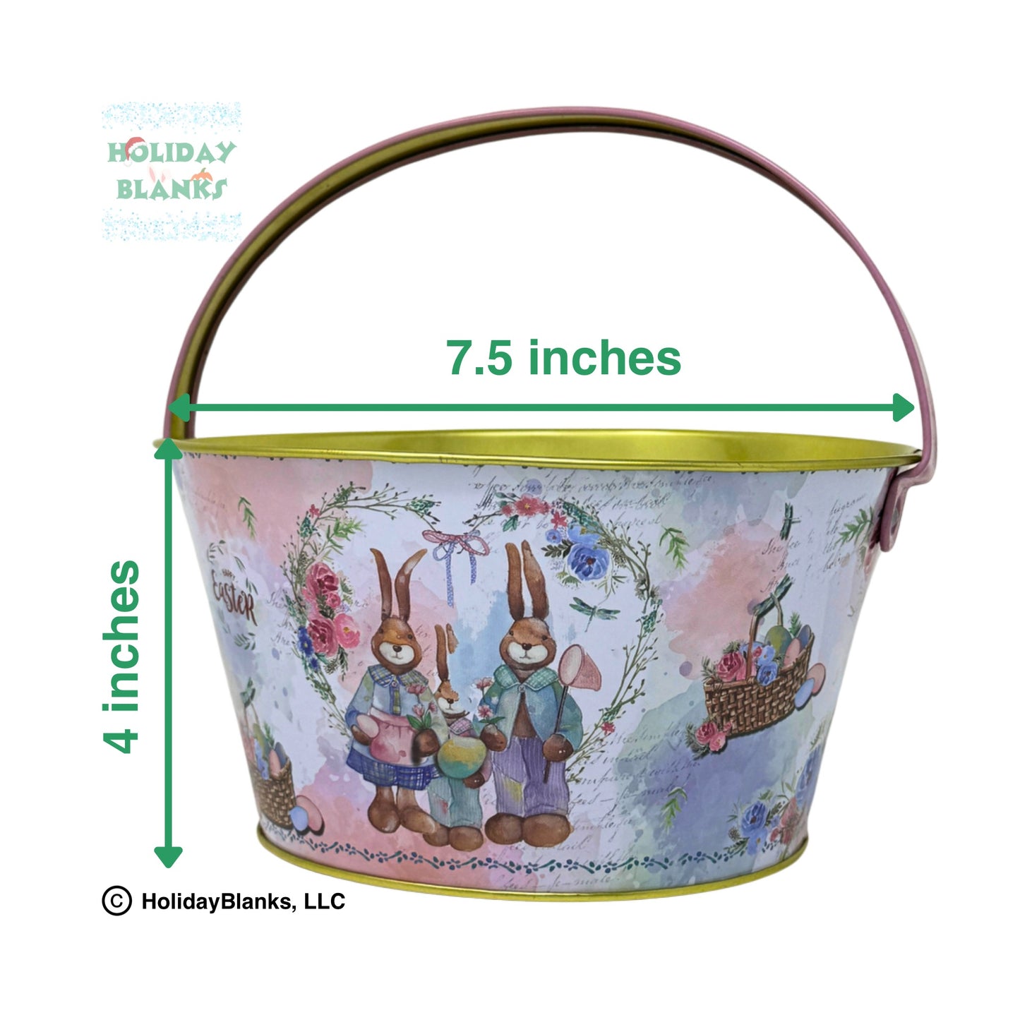 Small Light Metal Easter Bucket Pail Decor with 6 Unique Antique Designs with Colored Handle