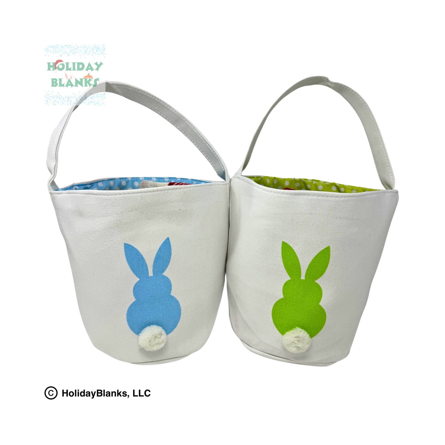 Easter Basket Bucket Embroidery Blank with printed bunny, furry tail and decorative liner