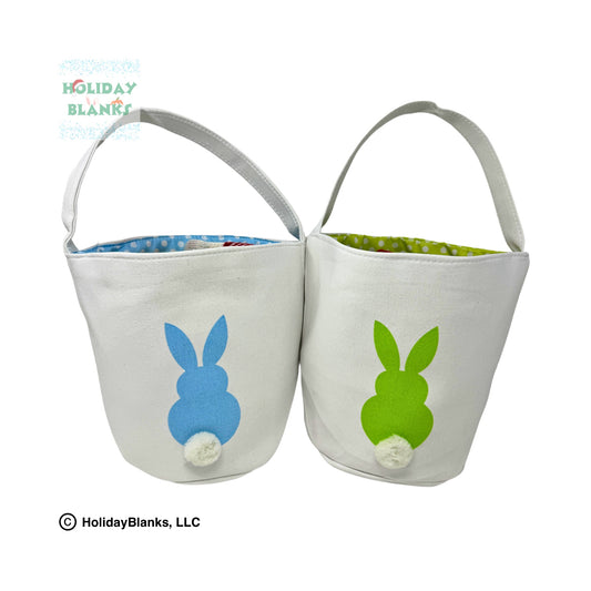 Easter Basket Bucket Embroidery Blank with printed bunny, furry tail and decorative liner