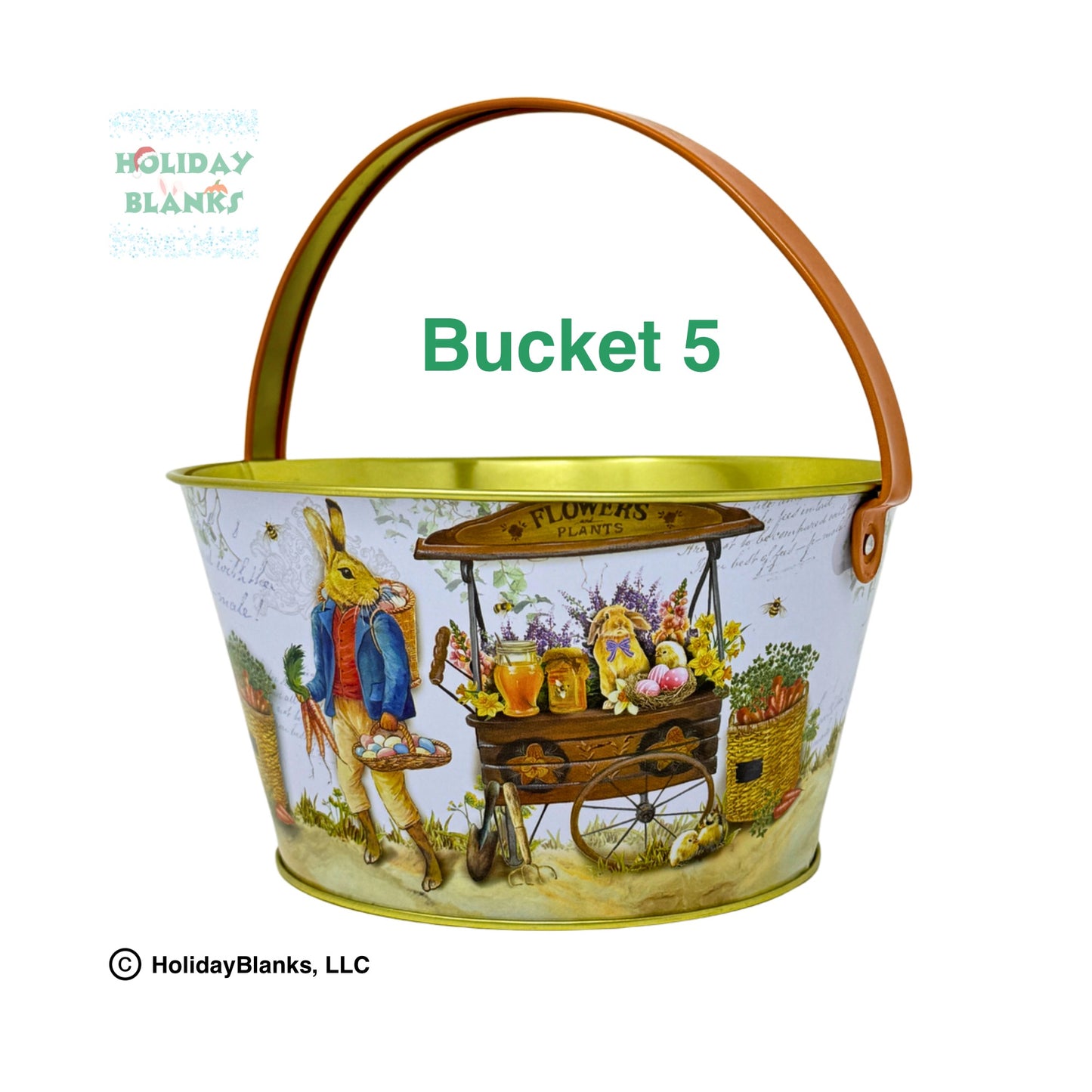 Small Light Metal Easter Bucket Pail Decor with 6 Unique Antique Designs with Colored Handle