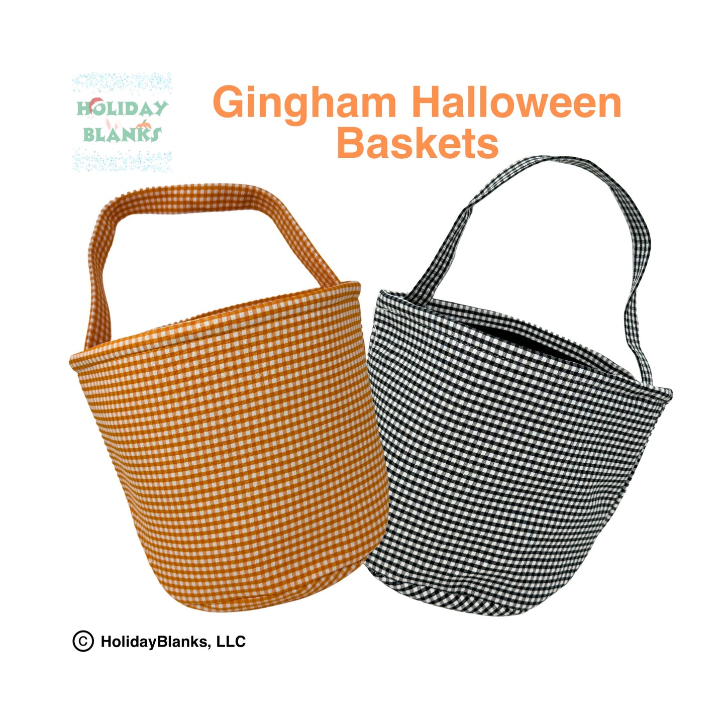 Gingham Halloween basket embroidery blanks