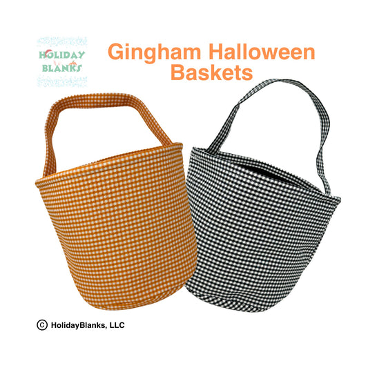 Gingham Halloween basket embroidery blanks