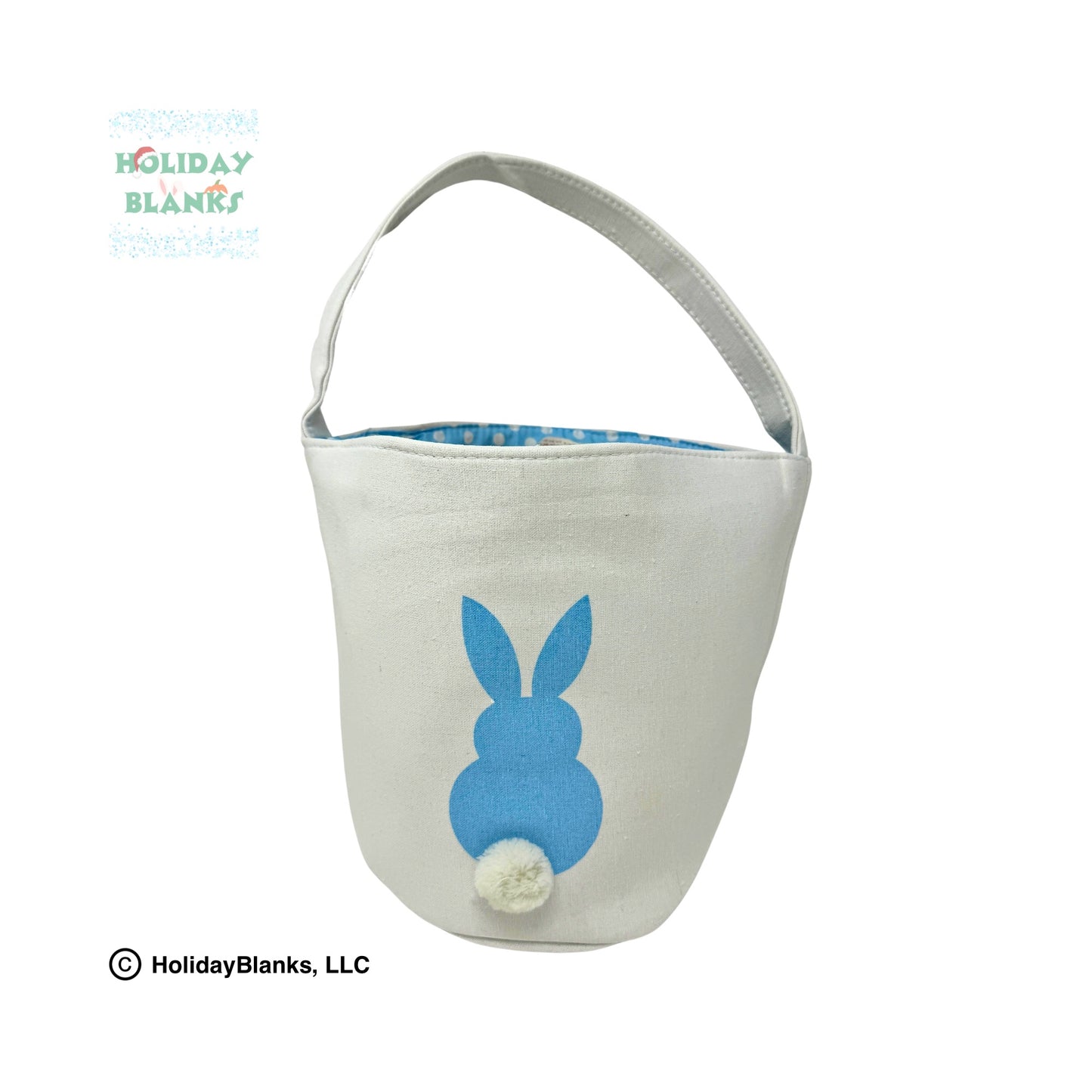 Easter Basket Bucket Embroidery Blank with printed bunny, furry tail and decorative liner