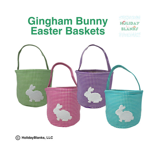 Easter Gingham Basket Bucket Embroidery Blank with appliqué bunny