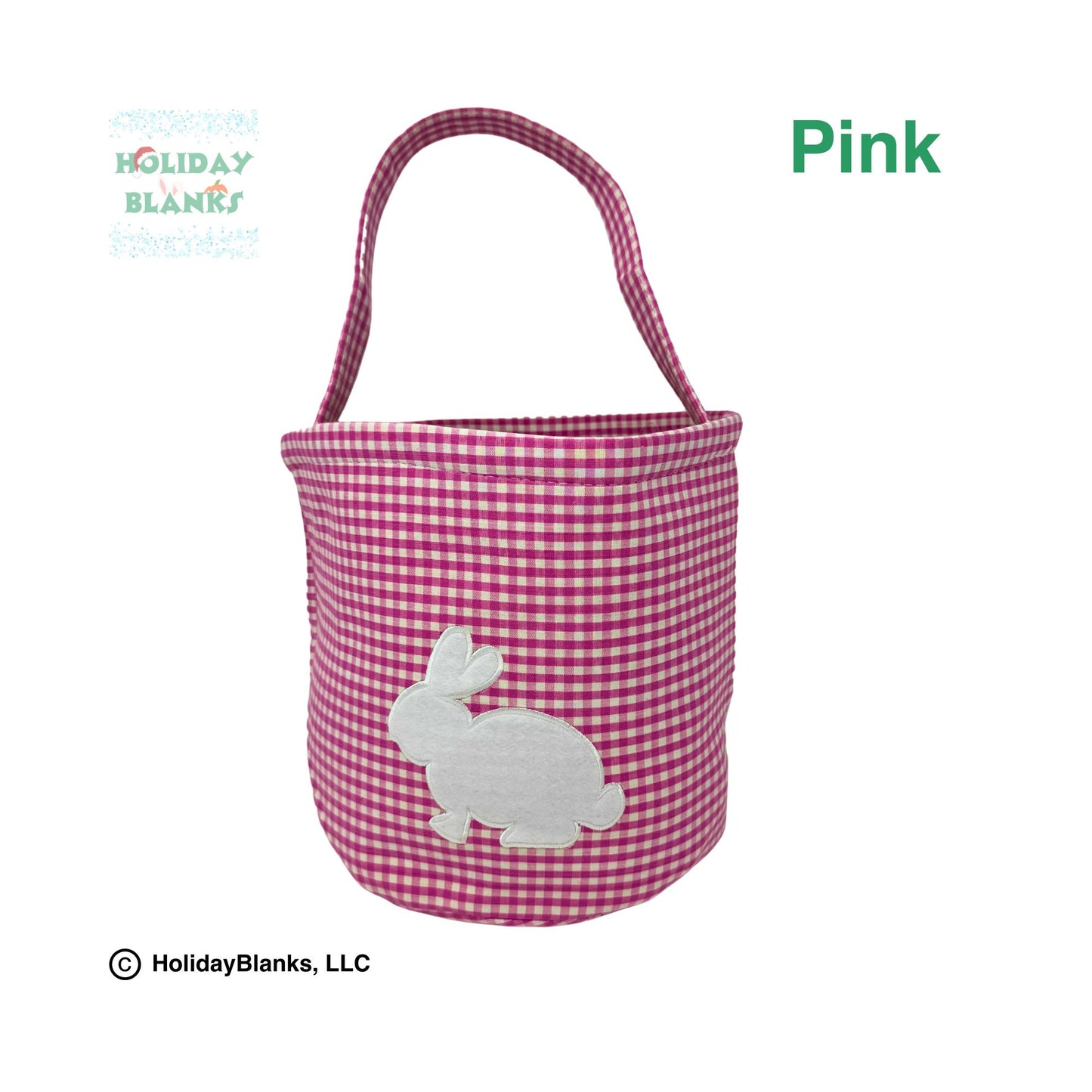 Easter Gingham Basket Bucket Embroidery Blank with appliqué bunny