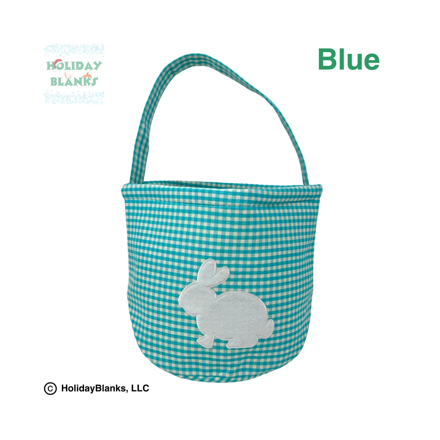 Easter Gingham Basket Bucket Embroidery Blank with appliqué bunny