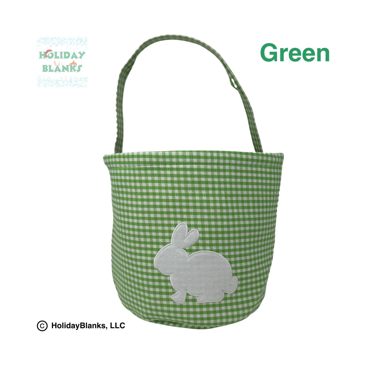 Easter Gingham Basket Bucket Embroidery Blank with appliqué bunny