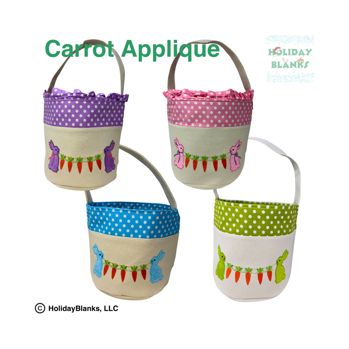 Easter Bunny and Carrot Applique Basket Embroidery Blank