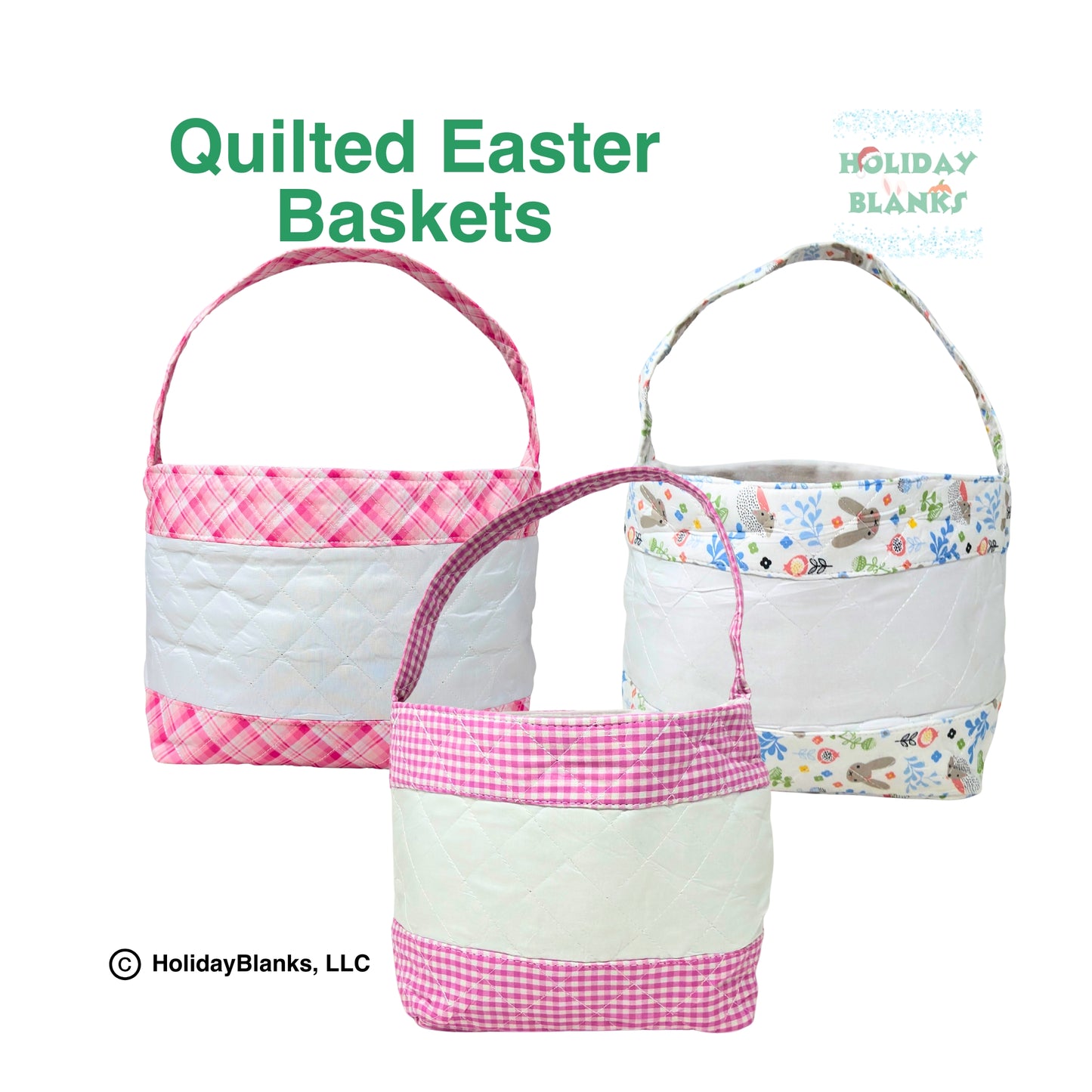 Quilted Easter baskets with Easter inspired patterns