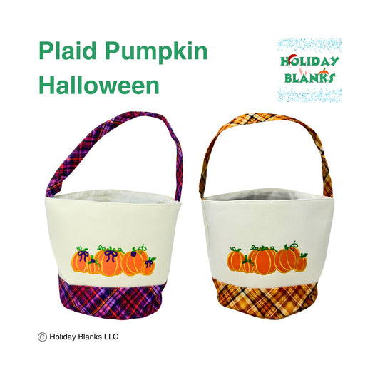 Halloween plaid with pumpkins design basket embroidery blanks