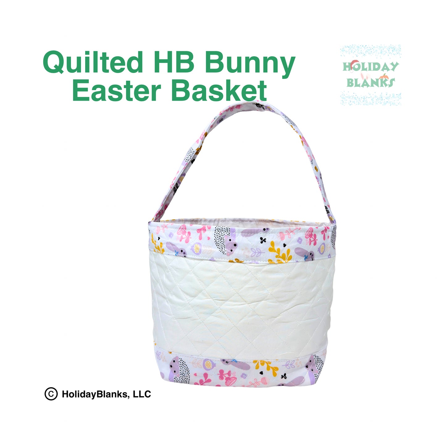 Quilted Easter basket embroidery blank with Bunny pattern