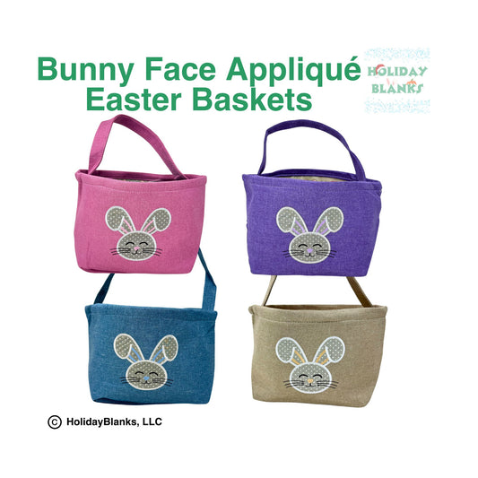 Bunny face applique Easter egg candy basket embroidery blank