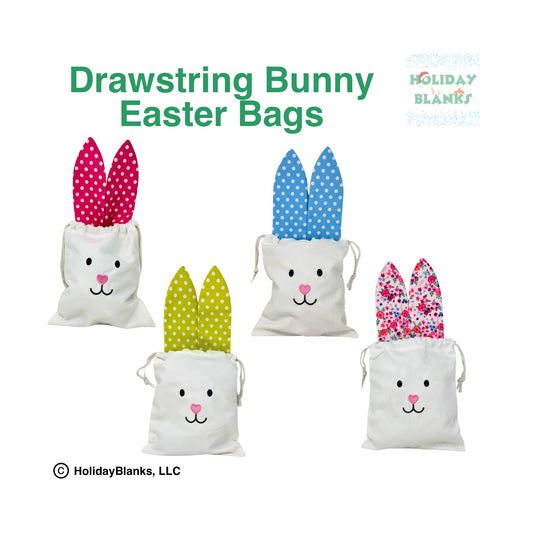 Easter Bunny Candy Drawstring Bag with colorful ears Embroidery Blank