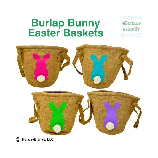Burlap Easter basket embroidery blanks with puffy tailed bunny