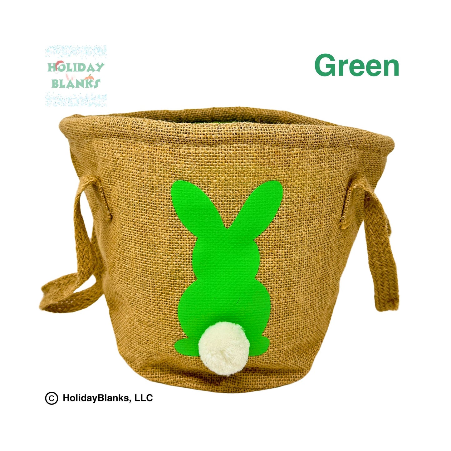 Burlap Easter basket embroidery blanks with puffy tailed bunny