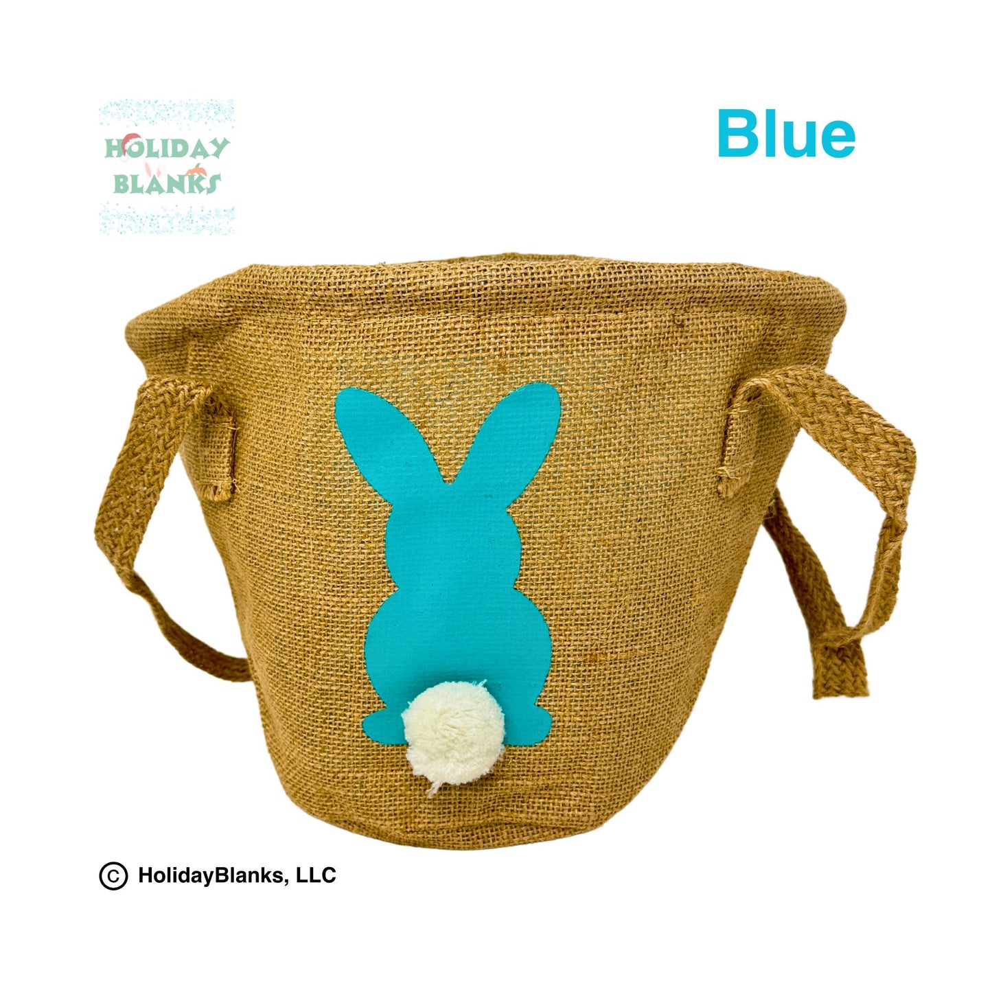 Burlap Easter basket embroidery blanks with puffy tailed bunny