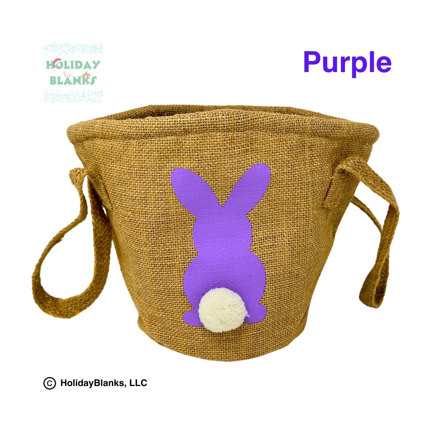 Burlap Easter basket embroidery blanks with puffy tailed bunny