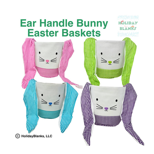 Bunny face Easter Basket embroidery blanks with ears that tie into handle