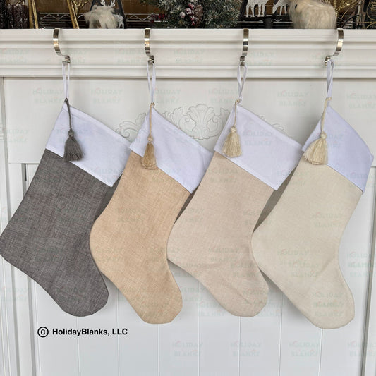 Linen Christmas Stocking Embroidery Blanks with Modern Elegant Style