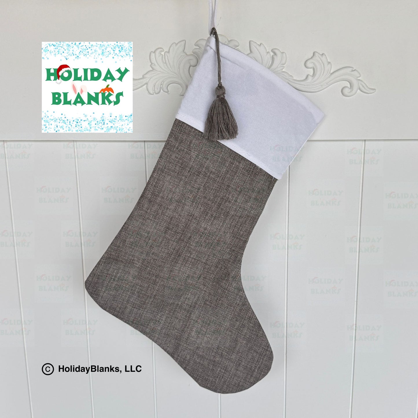 Linen Christmas Stocking Embroidery Blanks with Modern Elegant Style