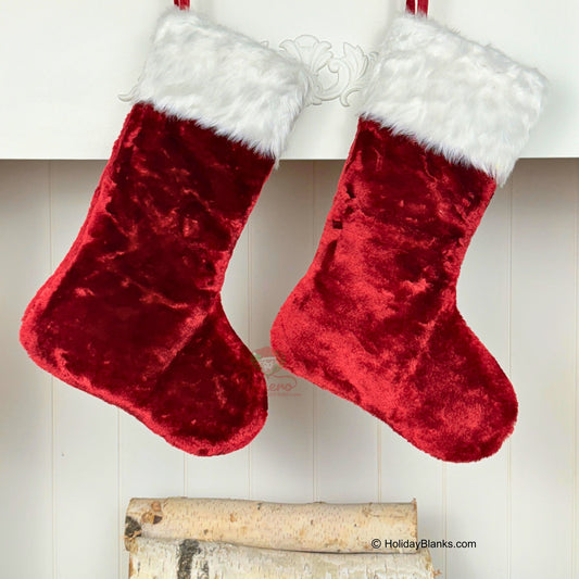 Christmas Stocking Embroidery Blanks with Classic Red Velvet Family Stockings