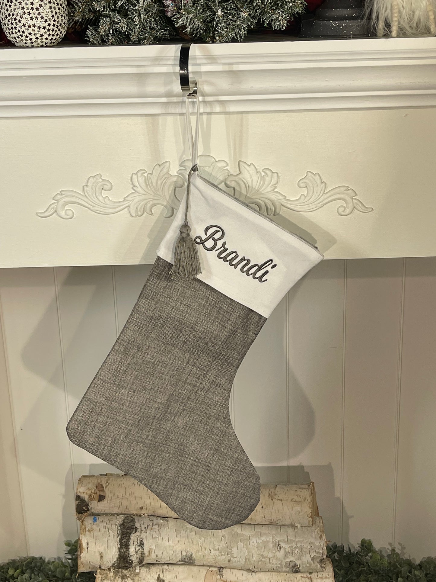 Linen Christmas Stocking Embroidery Blanks with Modern Elegant Style