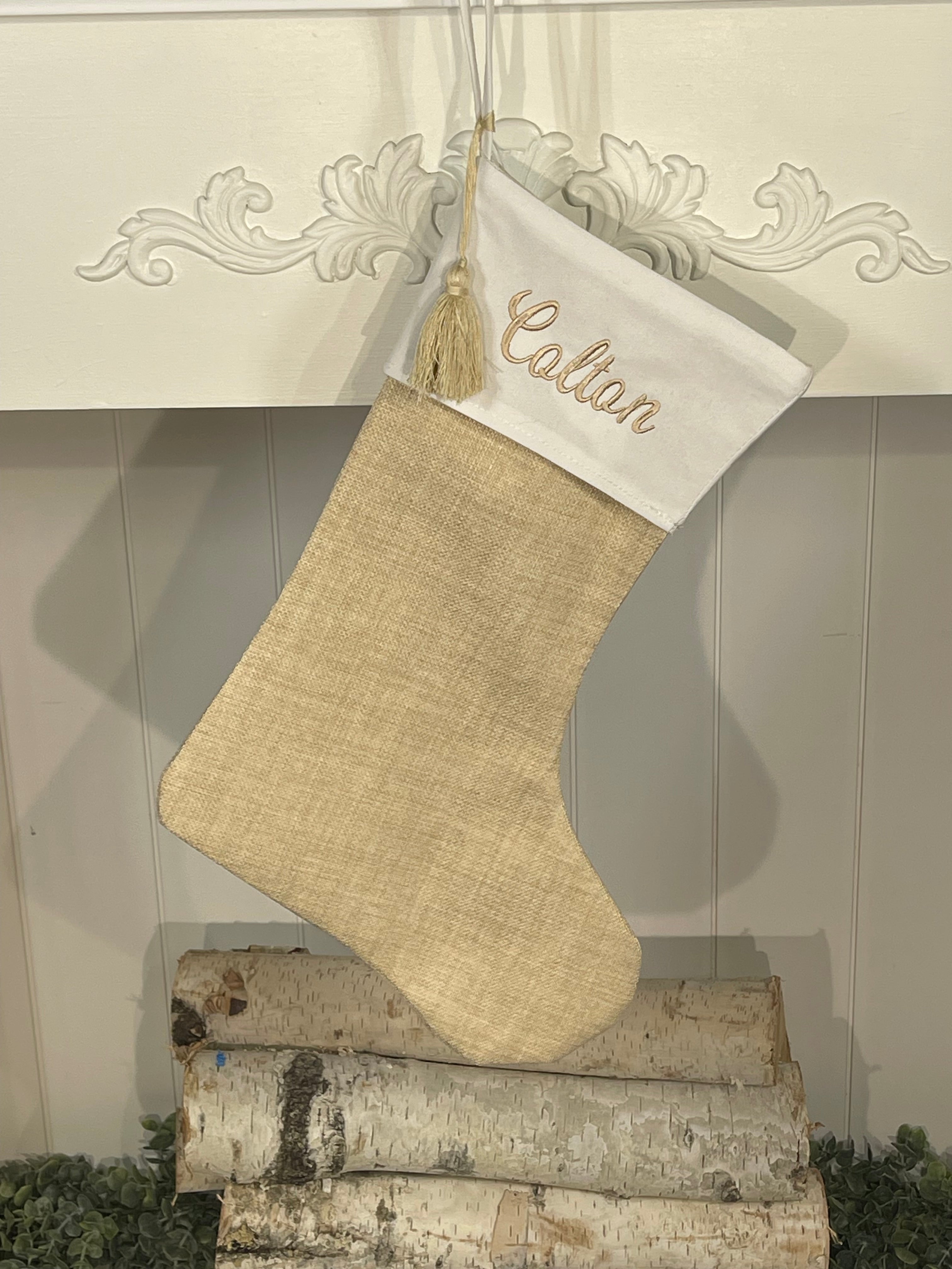 Linen Christmas Stocking Embroidery Blanks with Modern Elegant Style – HolidayBlanks