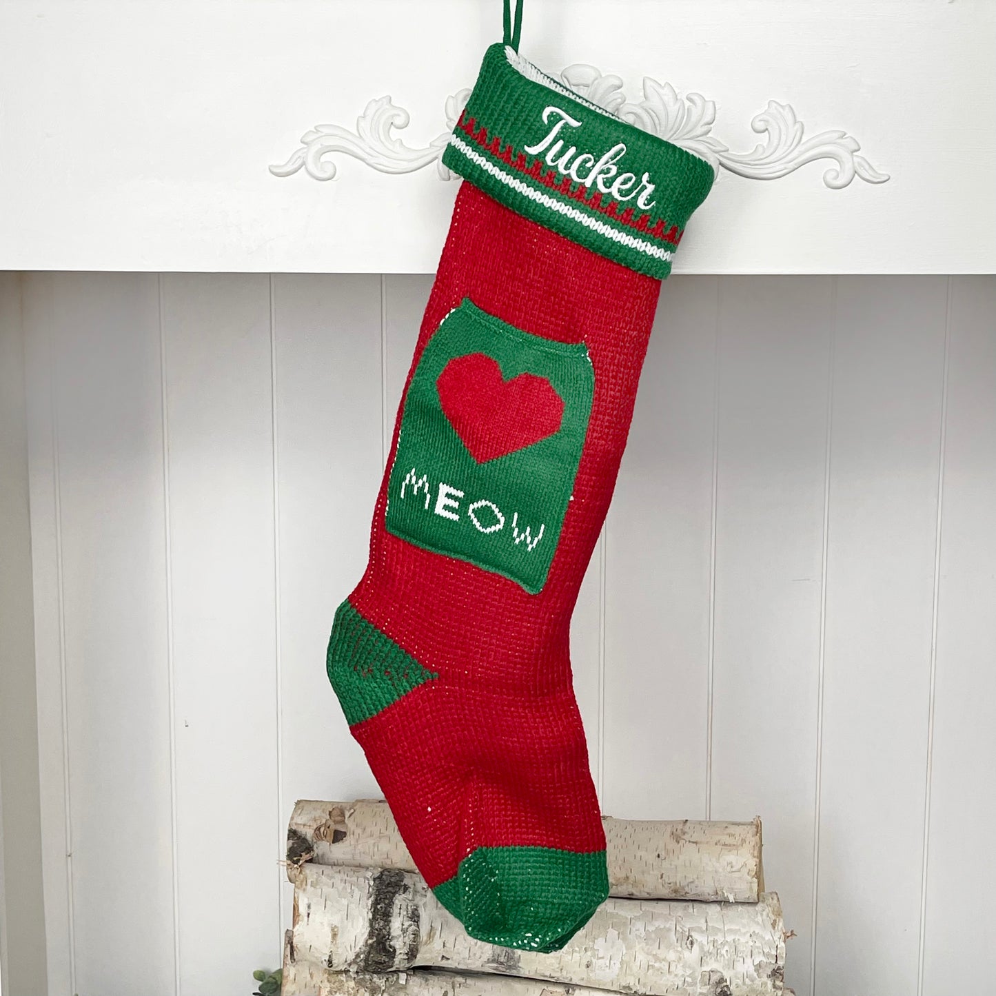 Extra Large Knit Stocking Blanks with Snowflake Deer patterns and Pet Stockings with Woof and Meow