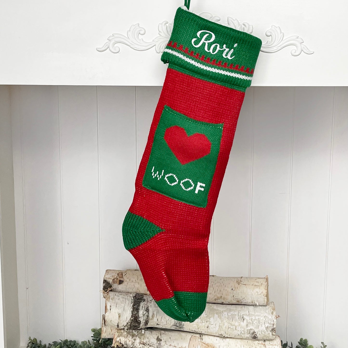 Extra Large Knit Stocking Blanks with Snowflake Deer patterns and Pet Stockings with Woof and Meow