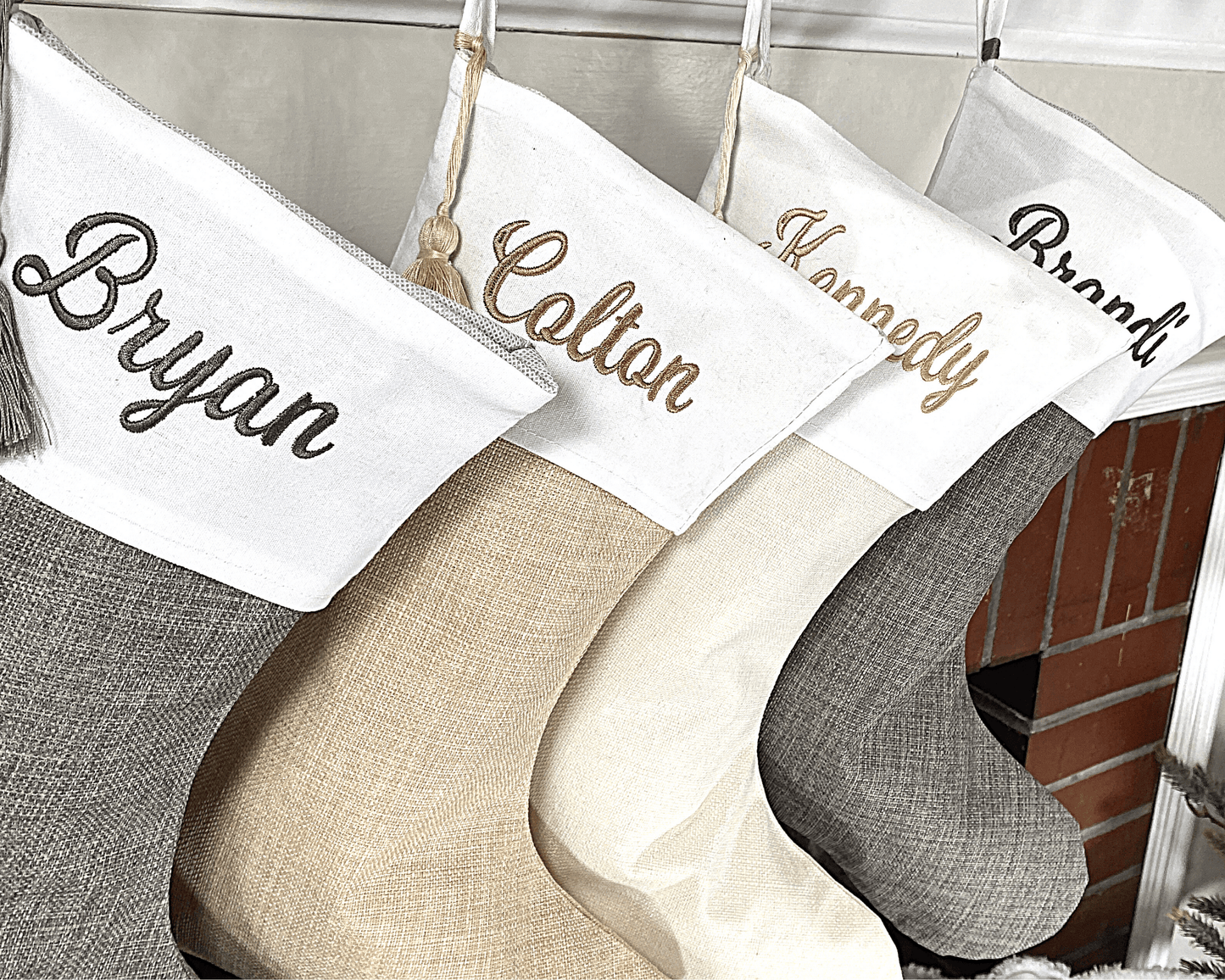 Linen Christmas Stocking Embroidery Blanks with Modern Elegant Style