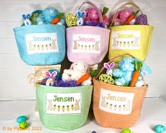 Gingham Easter basket embroidery blanks