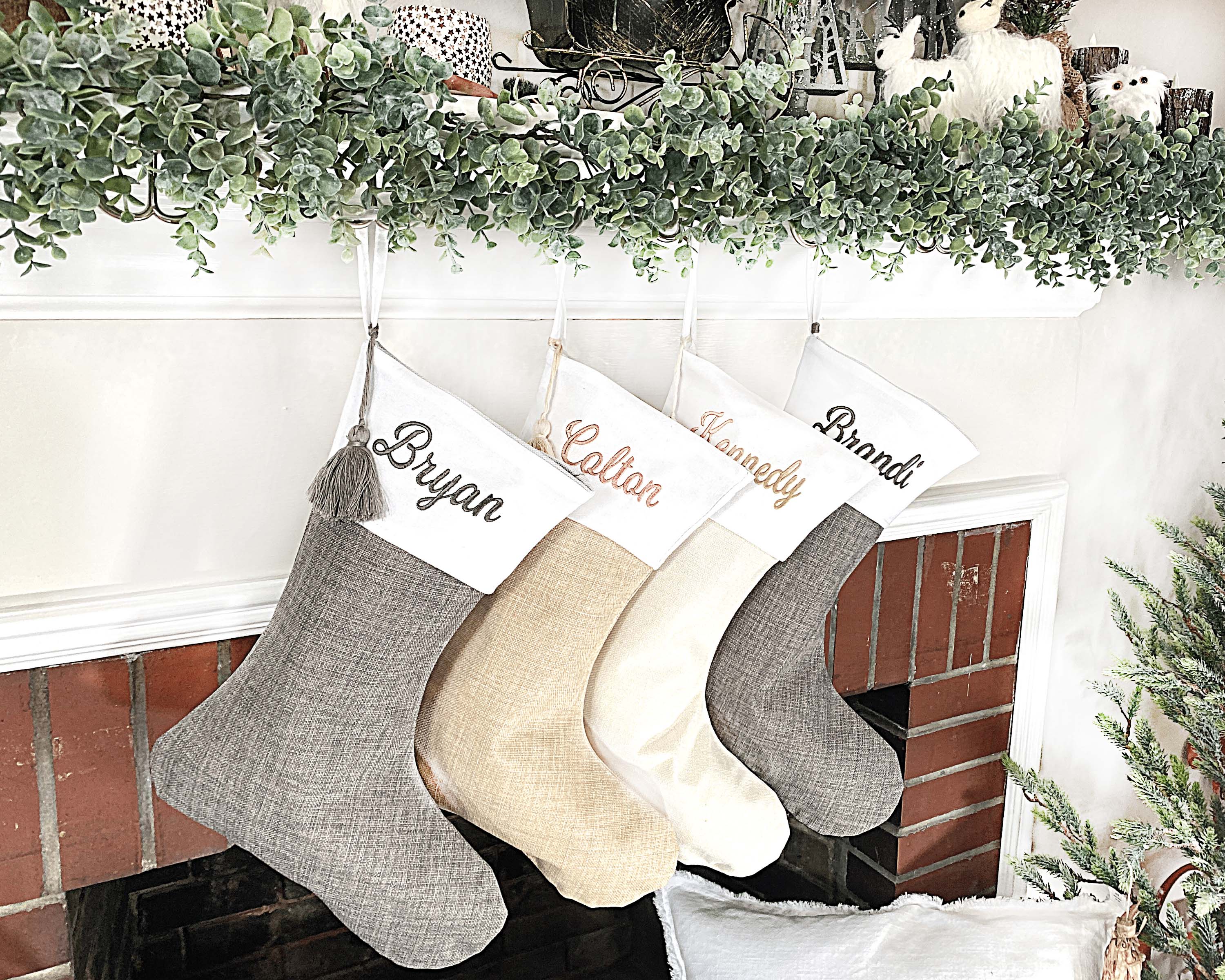 Linen Christmas Stocking Embroidery Blanks with Modern Elegant Style – HolidayBlanks